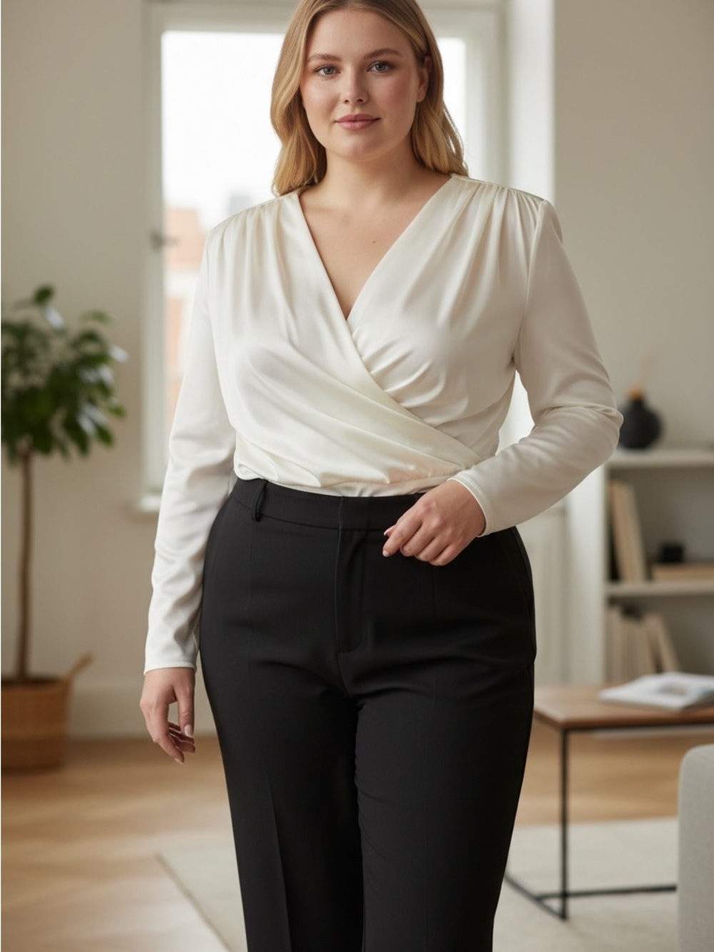 L'AGENCE Ivory Wrap-Front Long-Sleeve Bodysuit